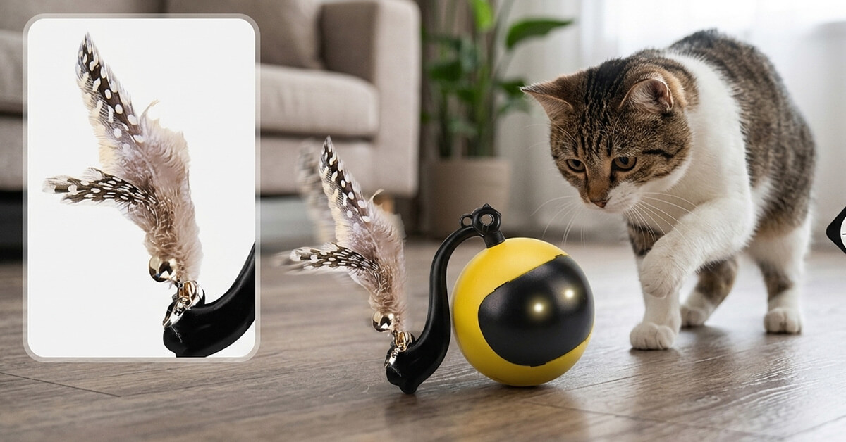 Stimulates Hunting Instincts With Fluttering Feather Attachments