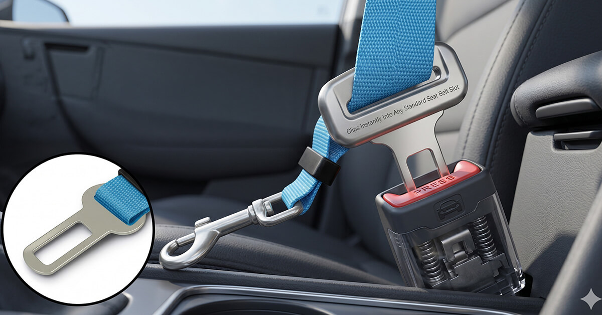 Clips Instantly Into Any Standard Seat Belt Slot
