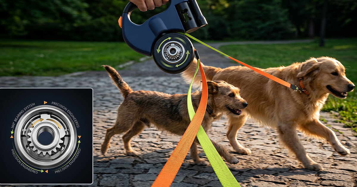 360° Swivel Eliminates Tangles When Dogs Cross