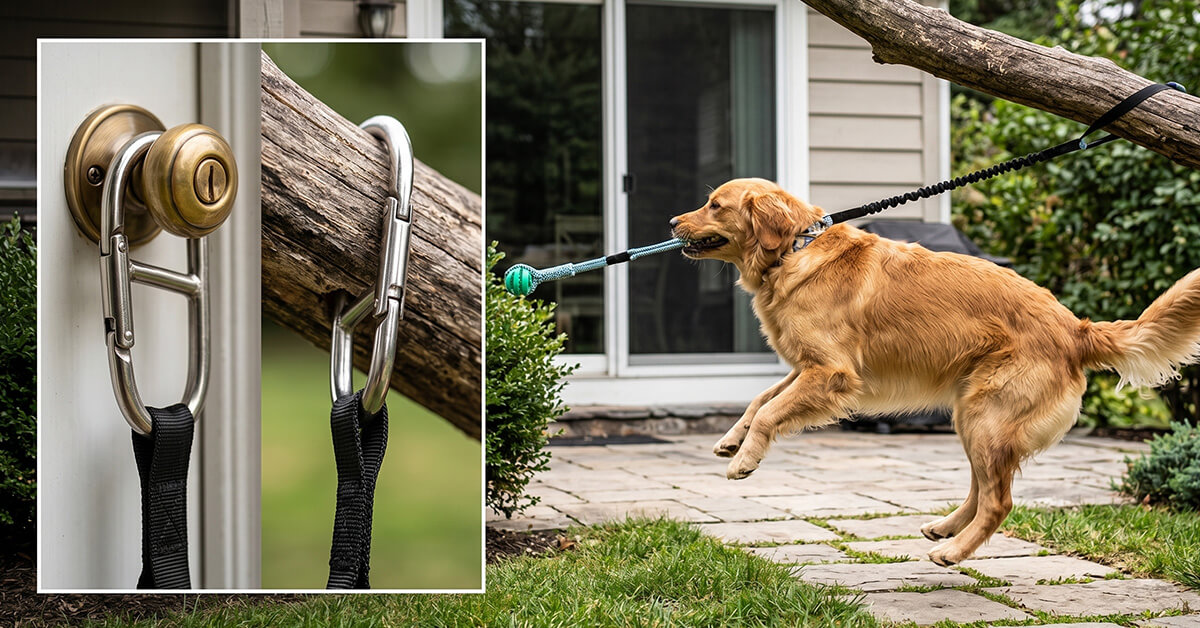 Elastic Cord Attaches to Doors or Trees