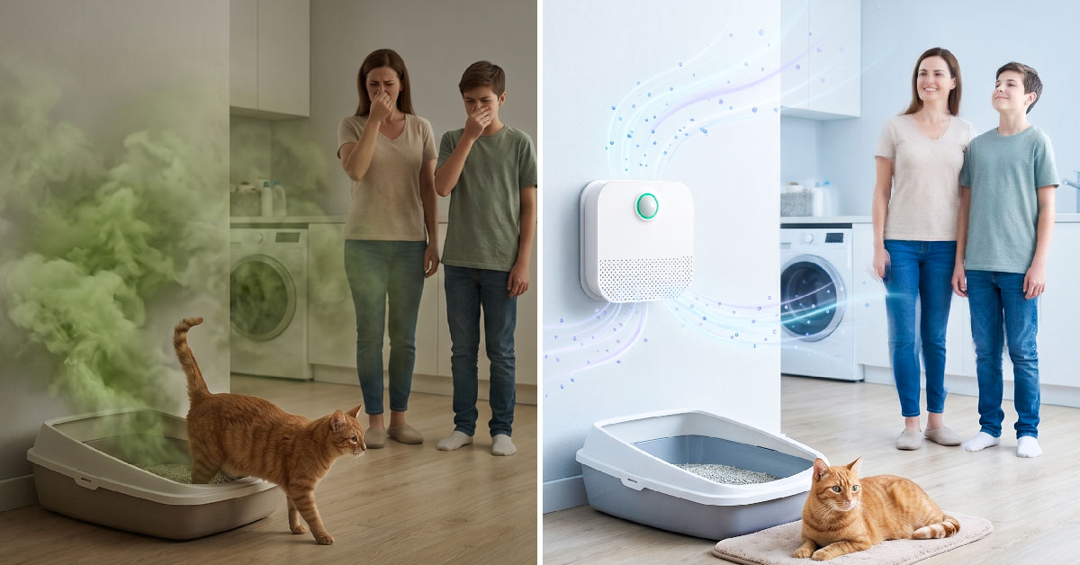 Neutralises litter box odours in just 3 minutes